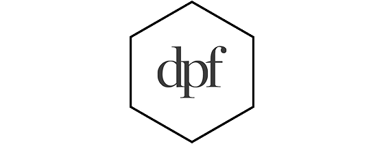 Hexagonales Logo mit den Buchstaben dpf in der Mitte.