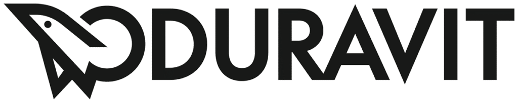 Duravit-Logo in schwarz-weißer Schrift mit stilisiertem D-Symbol als Teil des Designs.