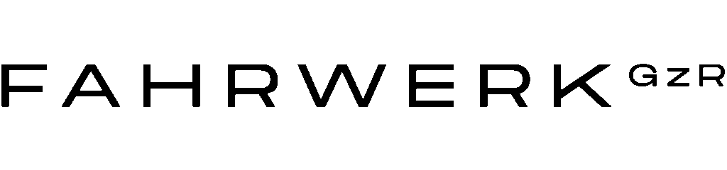 Ein schlichtes, schwarz-weiß logo für die Firma Fahrwerk-GZR