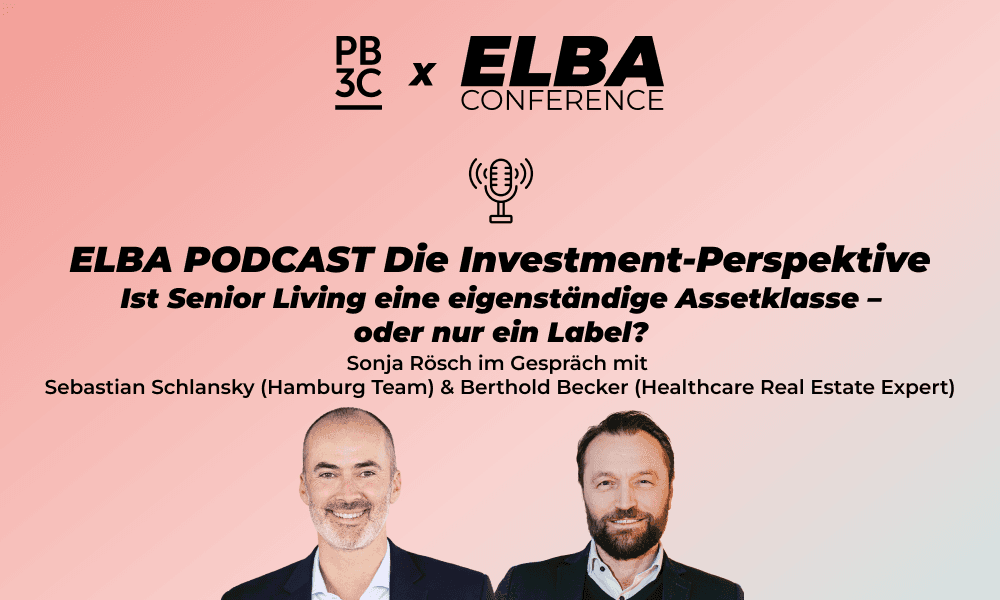ELBA Podcast Banner: Zwei Männer in Anzügen vor rosa-blauem Farbverlauf, Fokus auf Investment-Perspektive